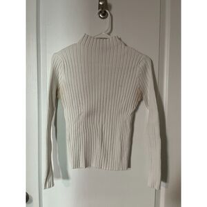 Well-Loved Polly Ribbed White Turtleneck Sweater Size 10